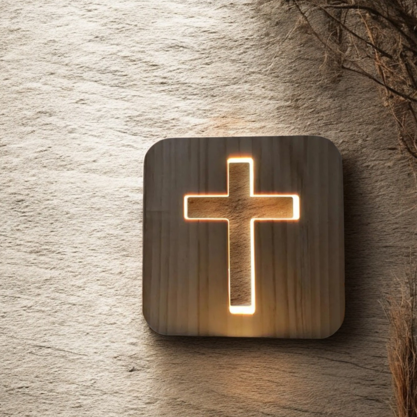 Wooden Christian cross LED night light with USB, compact and elegant for peaceful home or office decor