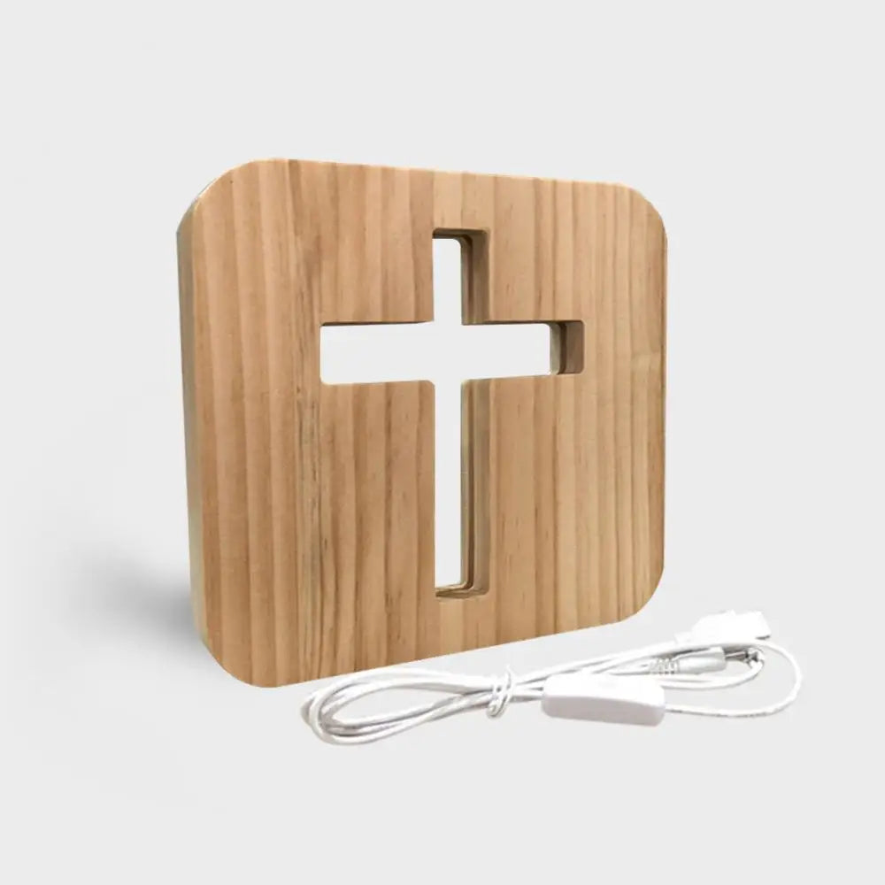 Wooden Christian cross LED night light with USB, compact and elegant for peaceful home or office decor