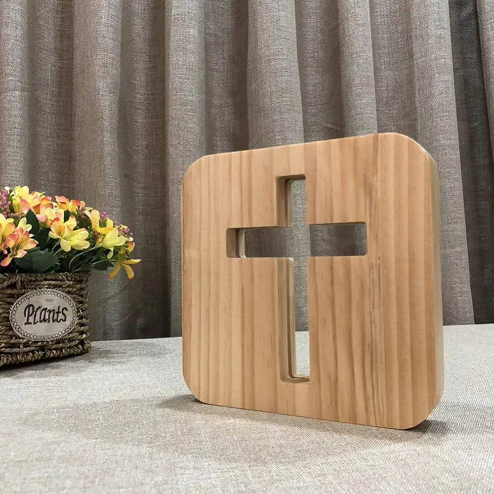 Wooden Christian cross LED night light with USB, compact and elegant for peaceful home or office decor