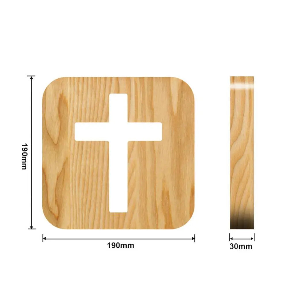 Wooden Christian cross LED night light with USB, compact and elegant for peaceful home or office decor