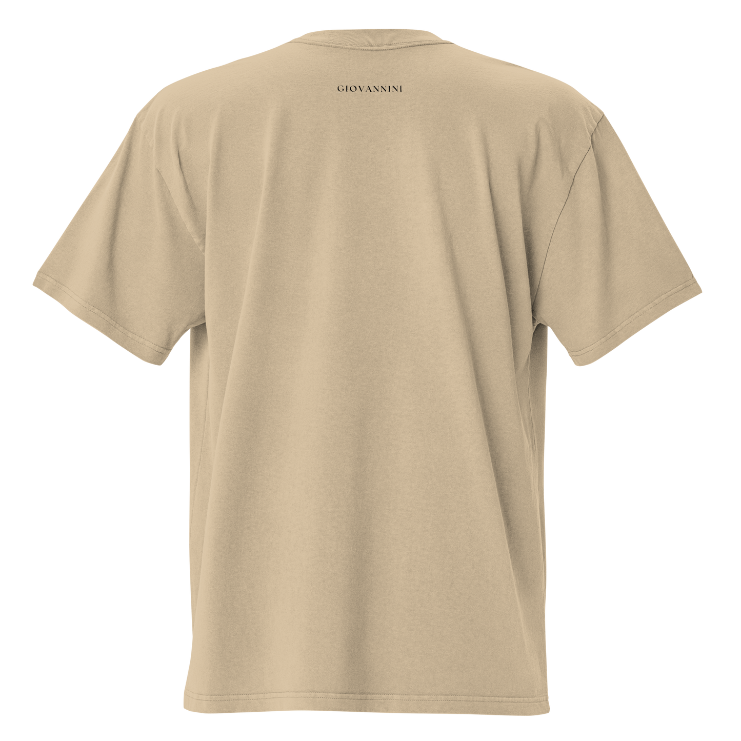 Oversized faded t-shirt with butterfly and cross in a minimalist artistic style
