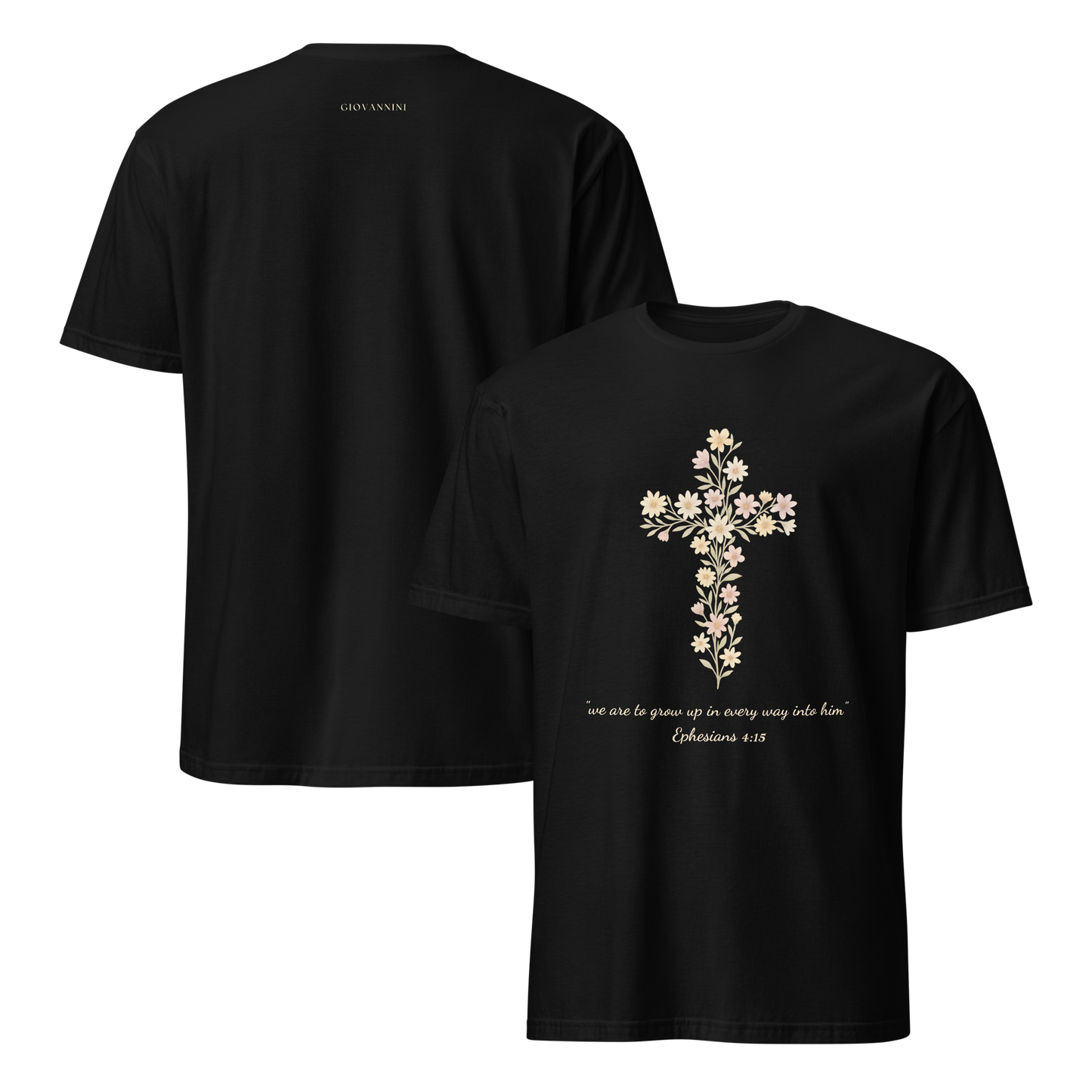 Short-Sleeve Unisex T-Shirt with Floral Cross and Scripture Quote