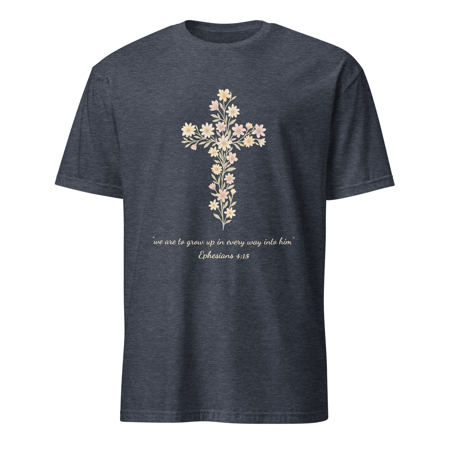 Short-Sleeve Unisex T-Shirt with Floral Cross and Scripture Quote