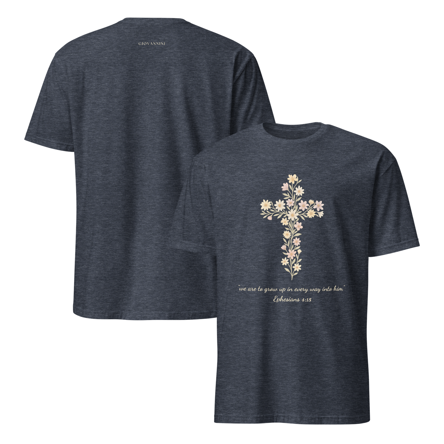 Short-Sleeve Unisex T-Shirt with Floral Cross and Scripture Quote