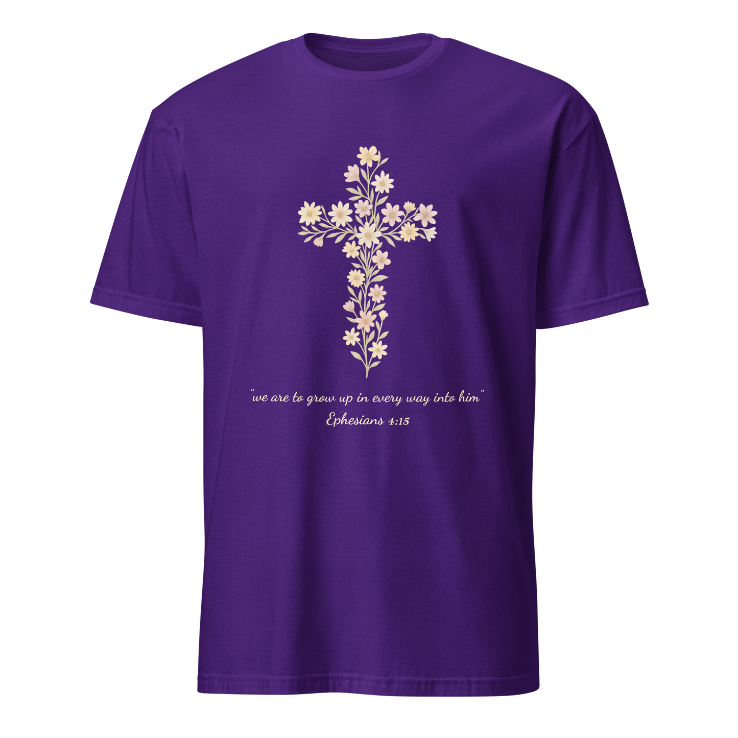 Short-Sleeve Unisex T-Shirt with Floral Cross and Scripture Quote