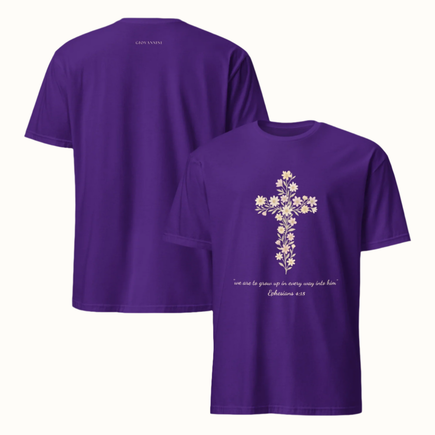 Short-Sleeve Unisex T-Shirt with Floral Cross and Scripture Quote