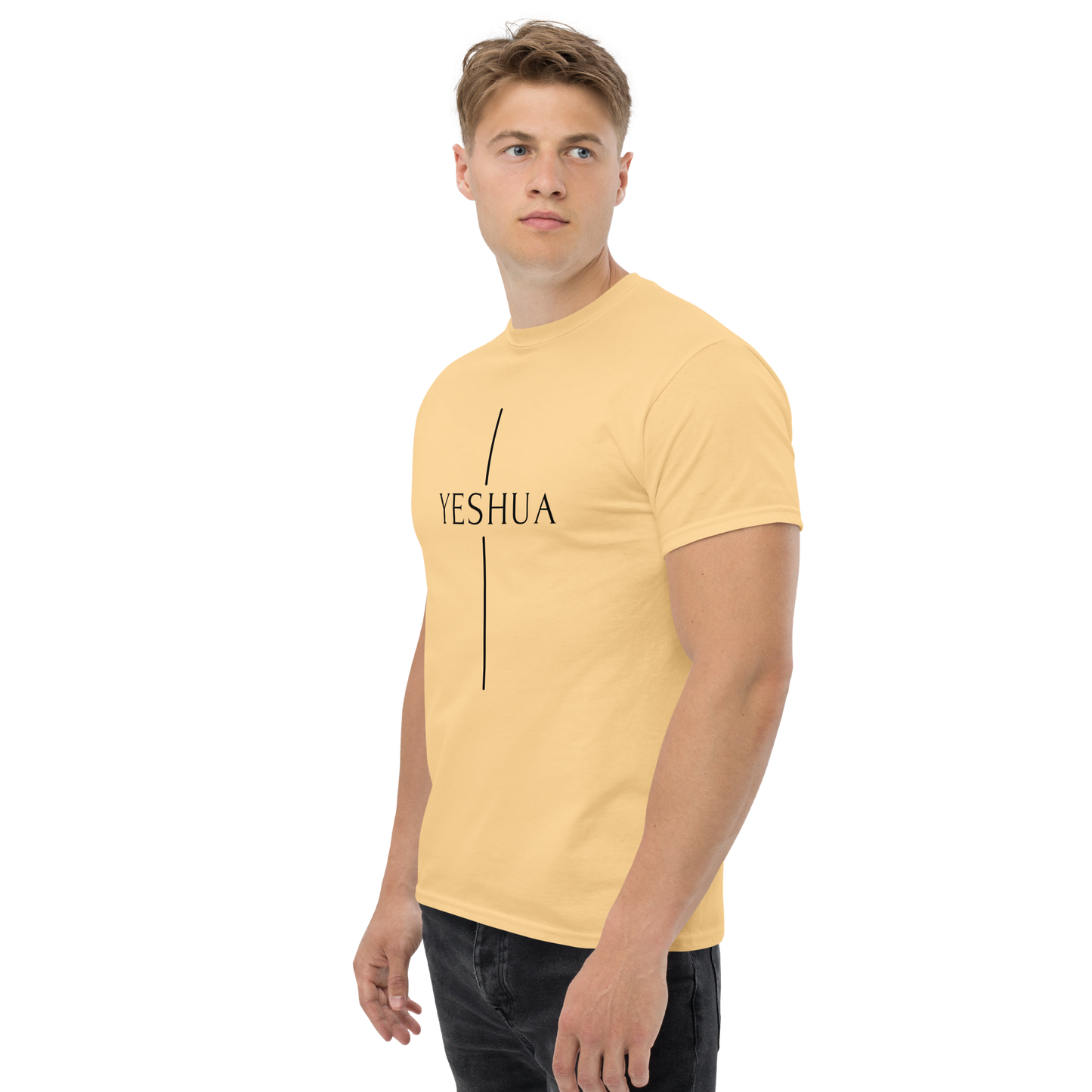 Unisex Classic Tee with Geometric Cross & YESHUA in Hebrew Pronunciation