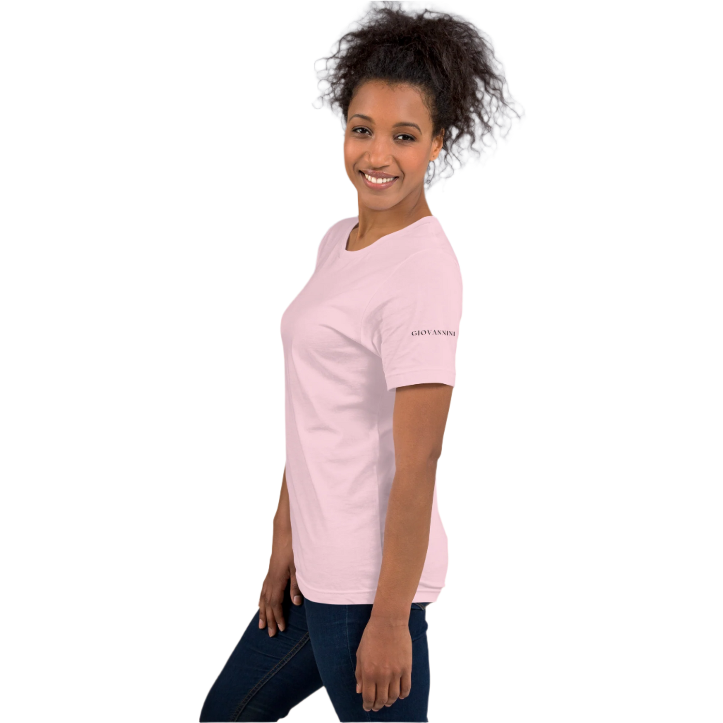 Unisex t-shirt with butterfly and cross in a minimalist artistic style and a scripture verse
