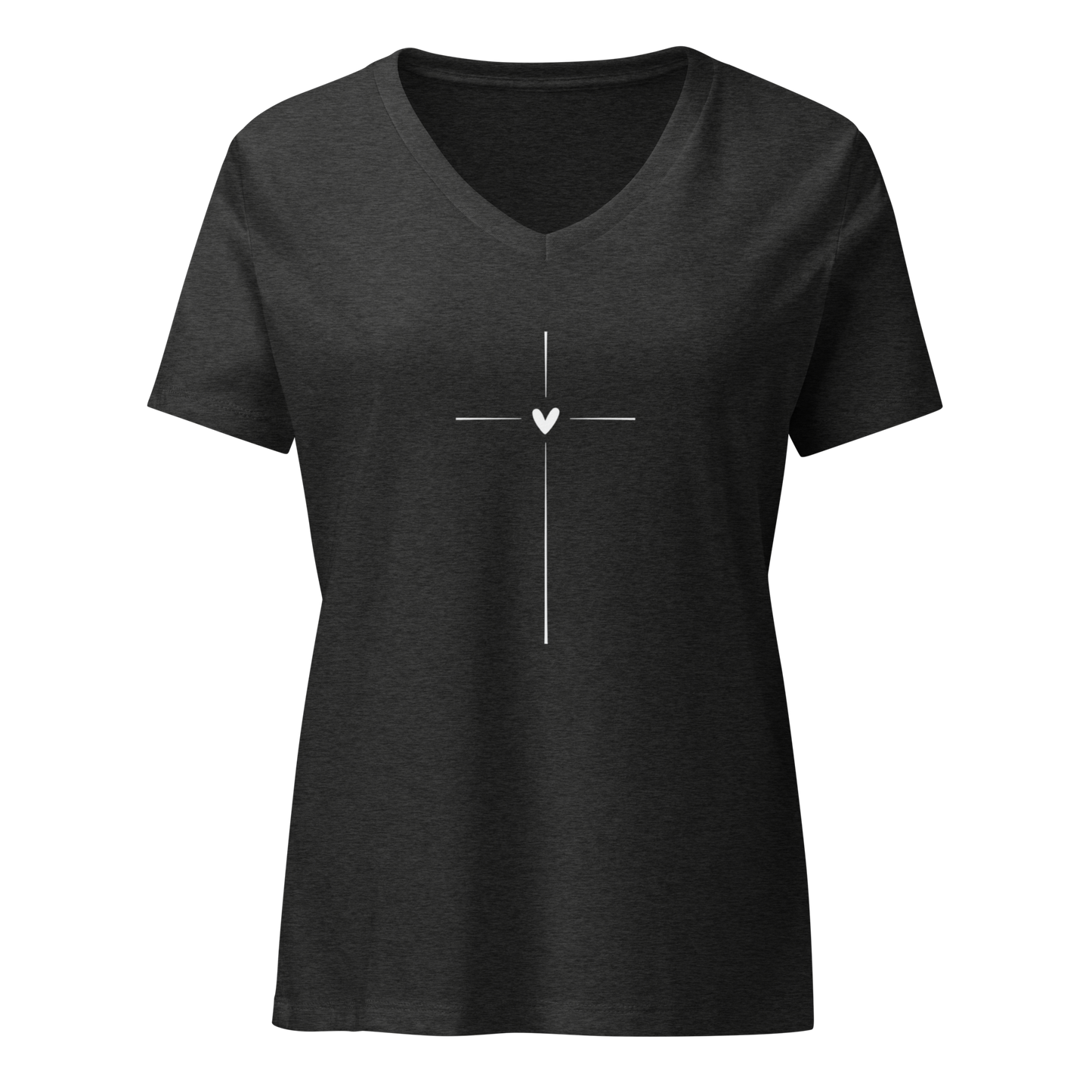 Women's V-Neck T-Shirt with Minimalist Cross & Heart Design