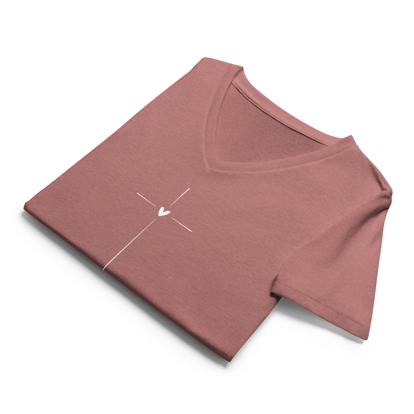 Women's V-Neck T-Shirt with Minimalist Cross & Heart Design
