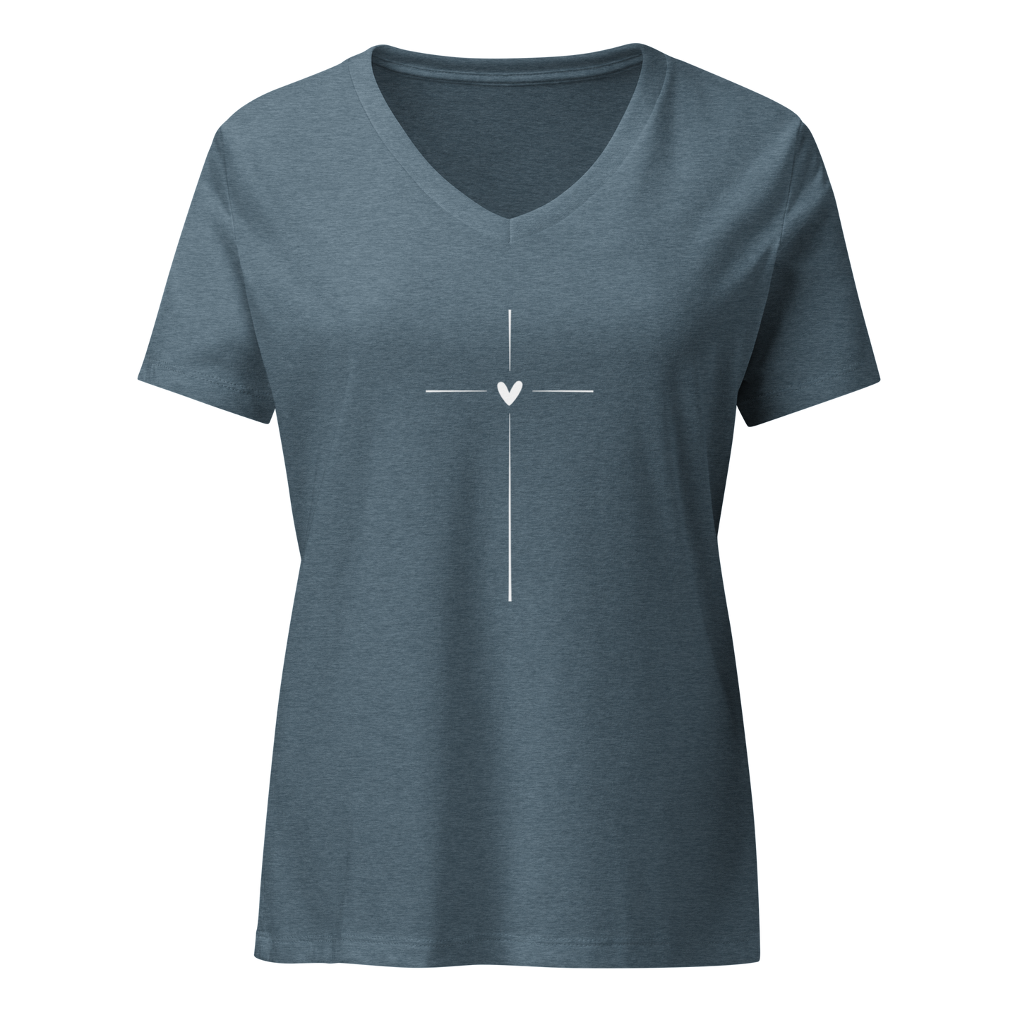 Women's V-Neck T-Shirt with Minimalist Cross & Heart Design