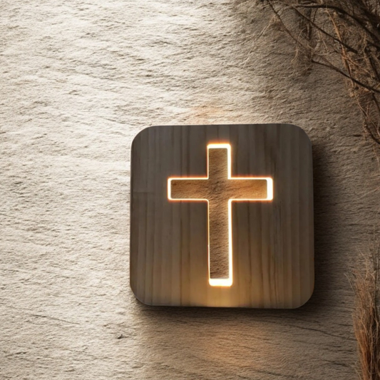 Wooden Christian cross LED night light with USB, compact and elegant for peaceful home or office decor