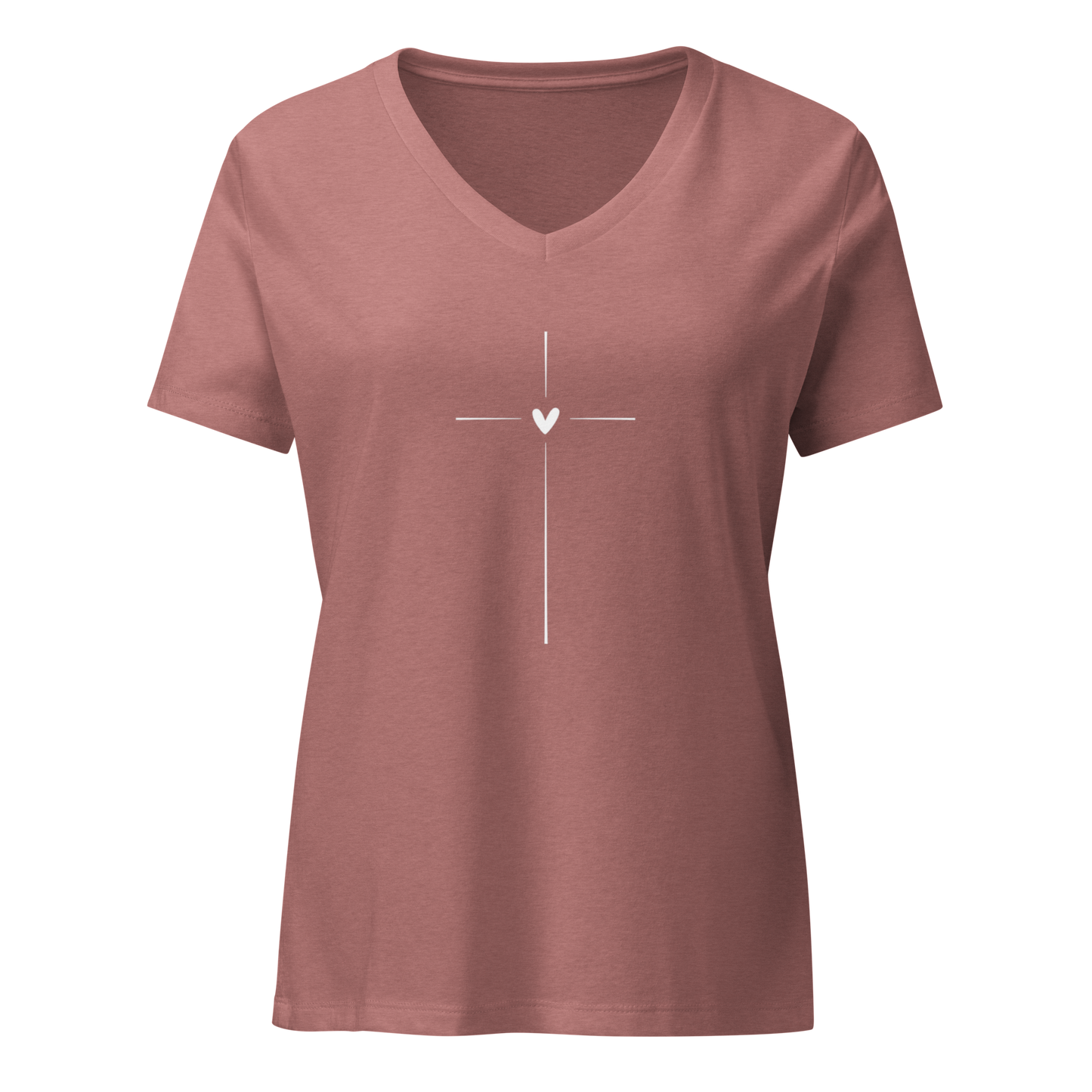 Women's V-Neck T-Shirt with Minimalist Cross & Heart Design